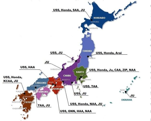 Japan auction locations map