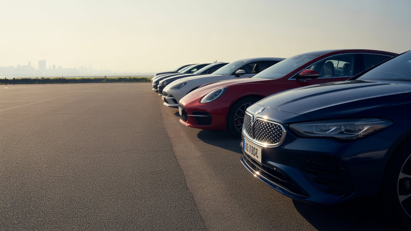 A line of imported cars at a port compound